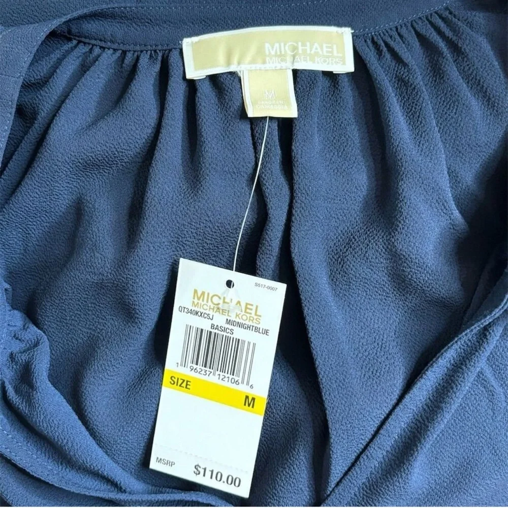 NWT Michael Kors Blue Tie Front Cold Shoulder Long Sleeve Blouse